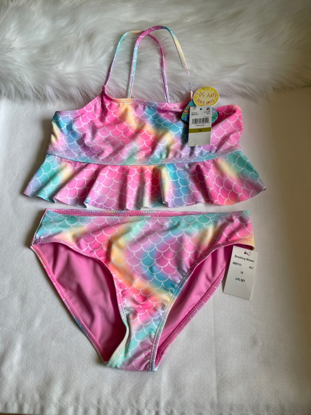 Breaking Waves Girls Peplum Tankini Top & Scoop Bottom Swimsuit. Size 14. NWT.